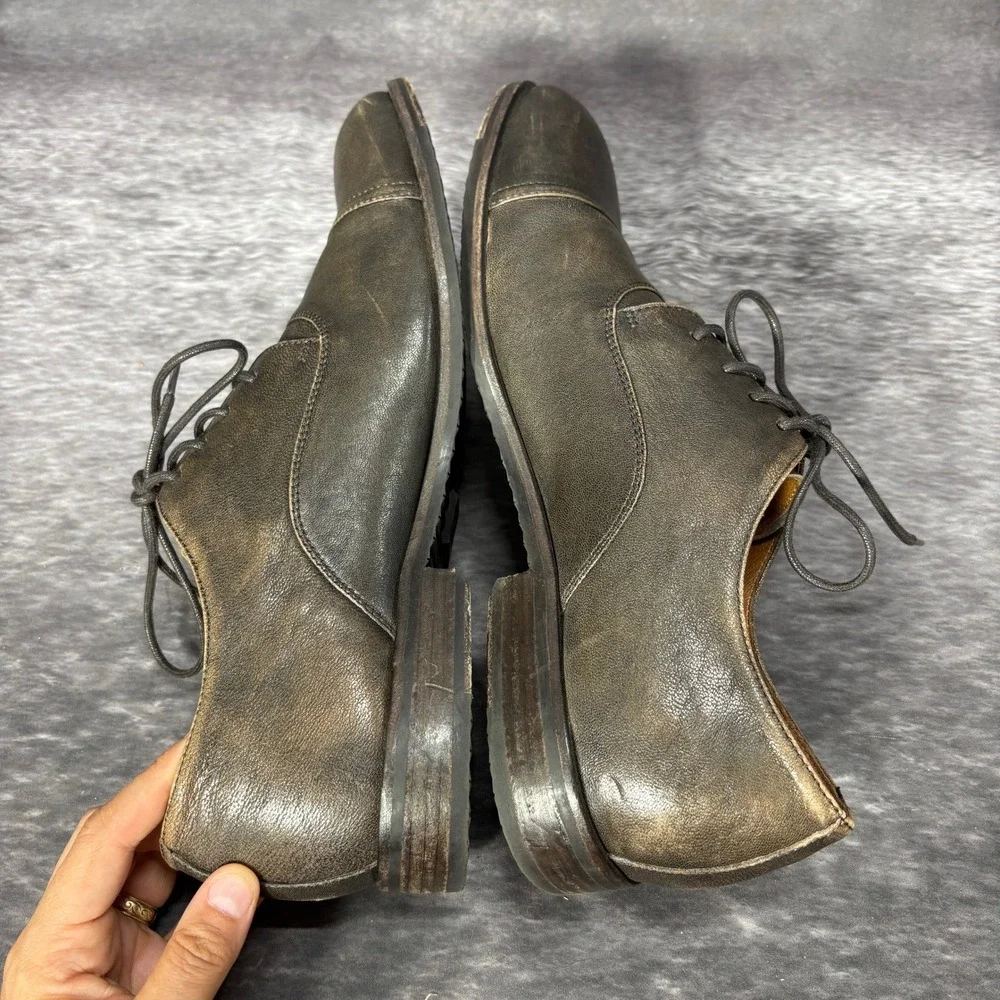Frye Cap Toe Oxford Derby Dress Shoes Mens 13 Distressed Dark Brown Leather